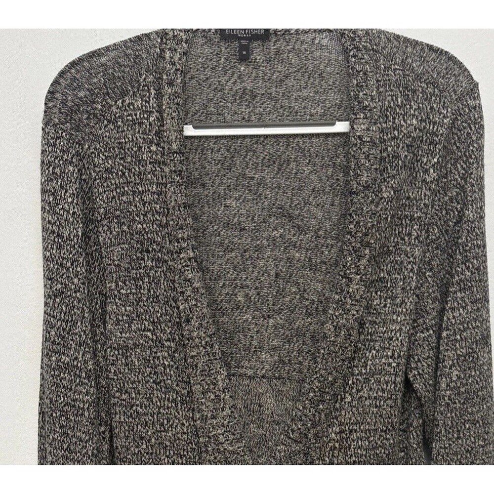Eileen Fisher Linen Blend Open Front Cardigan Sweater Beige, Black‎ Woman’s 1X - Picture 2 of 10